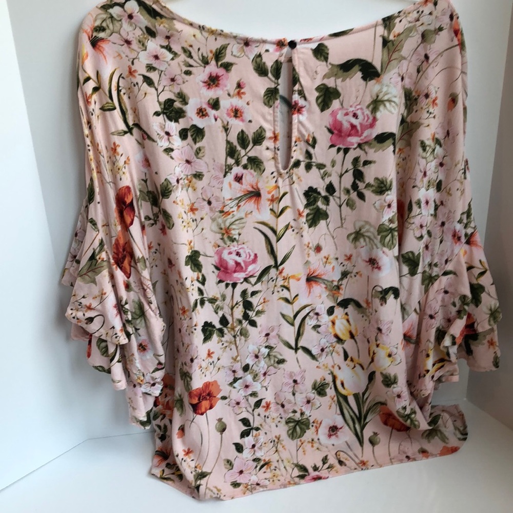 Dalia dropped double ruffle sleeve floral top Size large - Picture 2 of 14